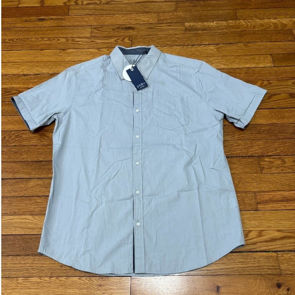 PD & C Mens Short Sleeve Button Down Shirt Size Large Aspen Gray Cotton NWT $48